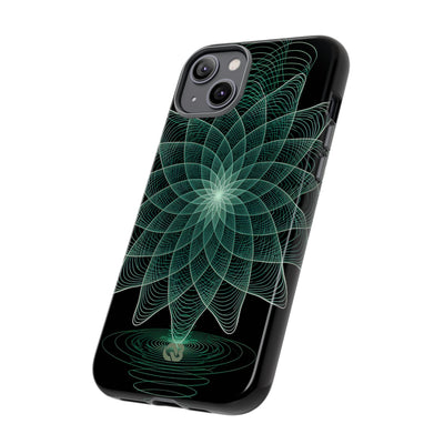 Green Tough Phone Case for iPhone - Cyan Signal Bloom