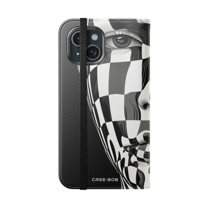 Mirrored Checkerboard Face - iPhone 15 Case - Wallet