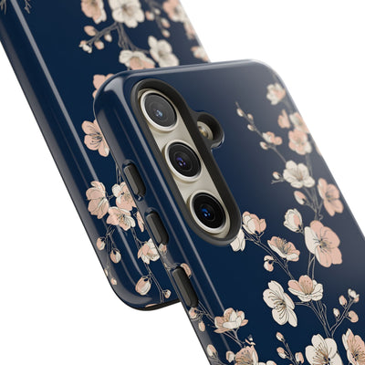 Blue Tough Phone Case for Samsung - Midnight Peach Sakura
