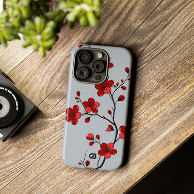 Grey Tough Phone Case for iPhone - Crimson Blossom Onyx