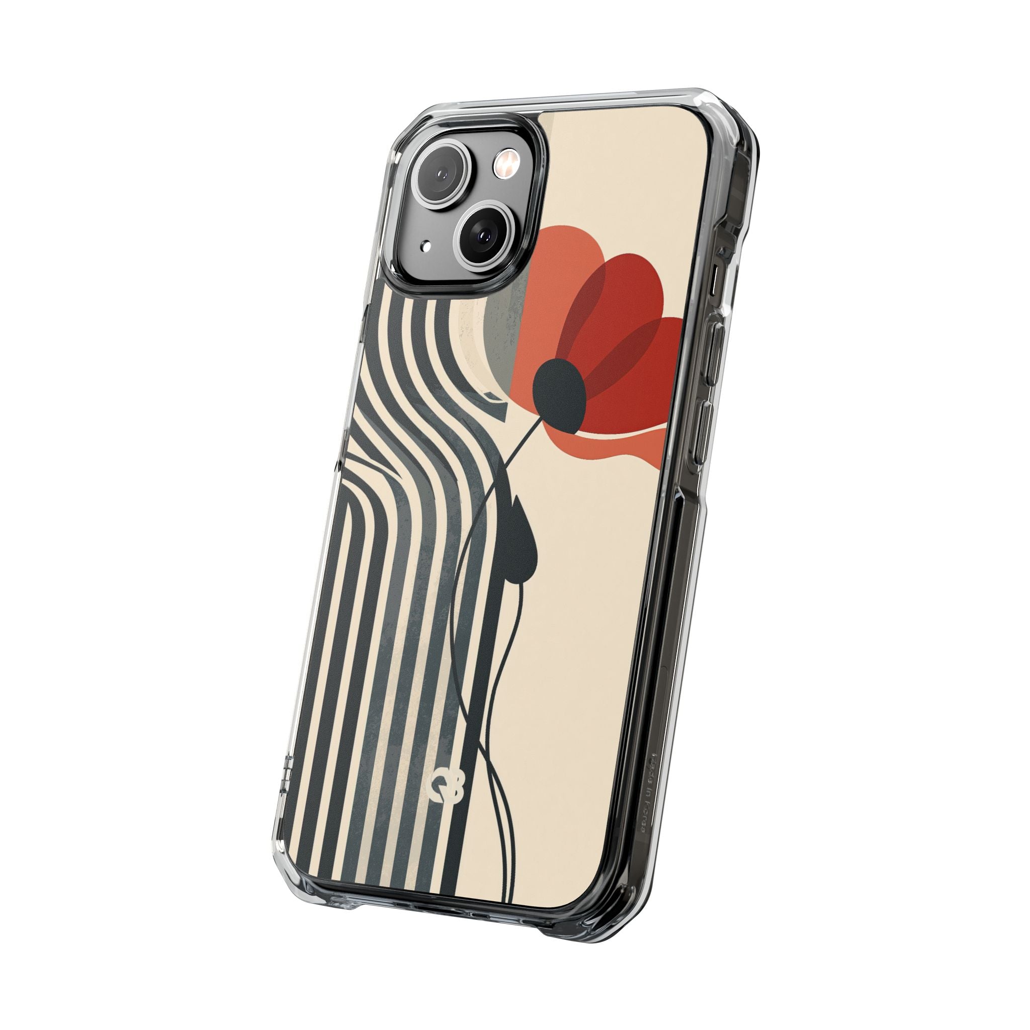 Beige Impact MagSafe Phone Case for iPhone - Crimson Line Bloom