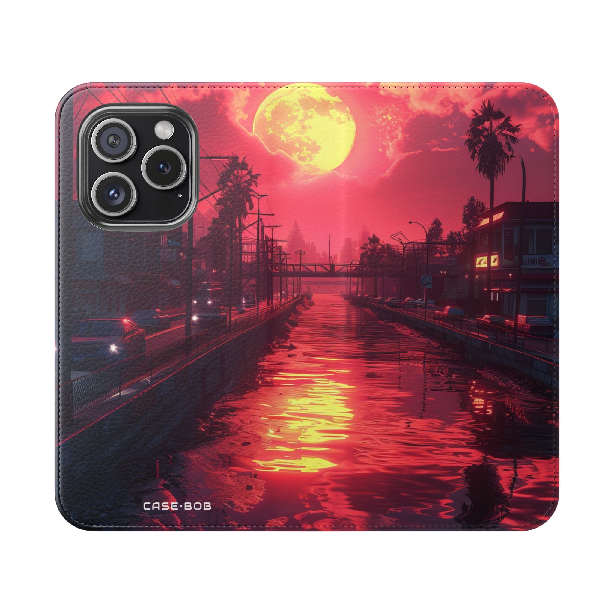 Geel Maan Reflectie - iPhone 15 Pro Case - Portemonnee