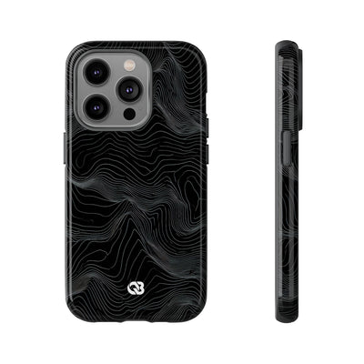Black Tough Phone Case for iPhone - Obsidian Topo Wireframe