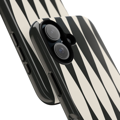 Black Tough Phone Case for iPhone - Ivory Spindle Grid
