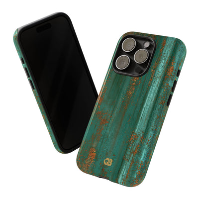 Teal Tough Phone Case for iPhone - Verdigris Copper Siding