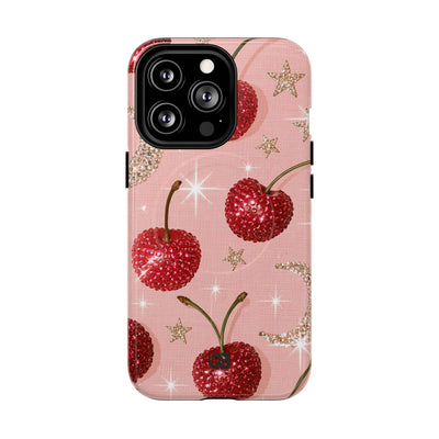 Bedazzled Ruby Cherries · Tough 2.0 Magnetic Phone Case for iPhone · Pink