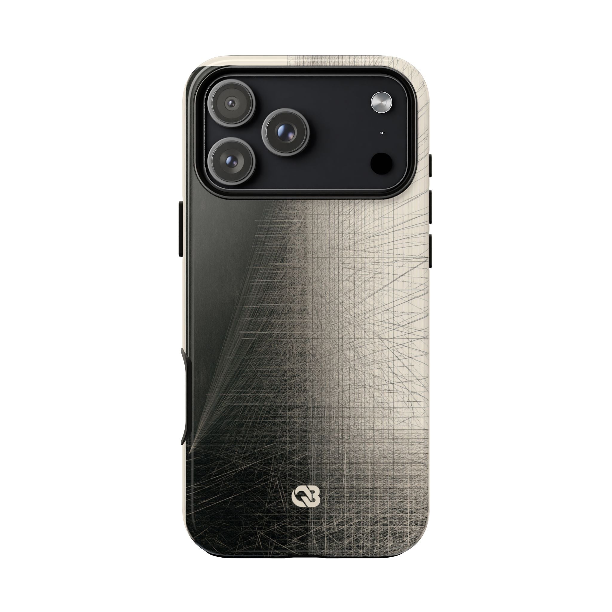 Beige Tough Phone Case for iPhone - Brutalist Graphite Grid