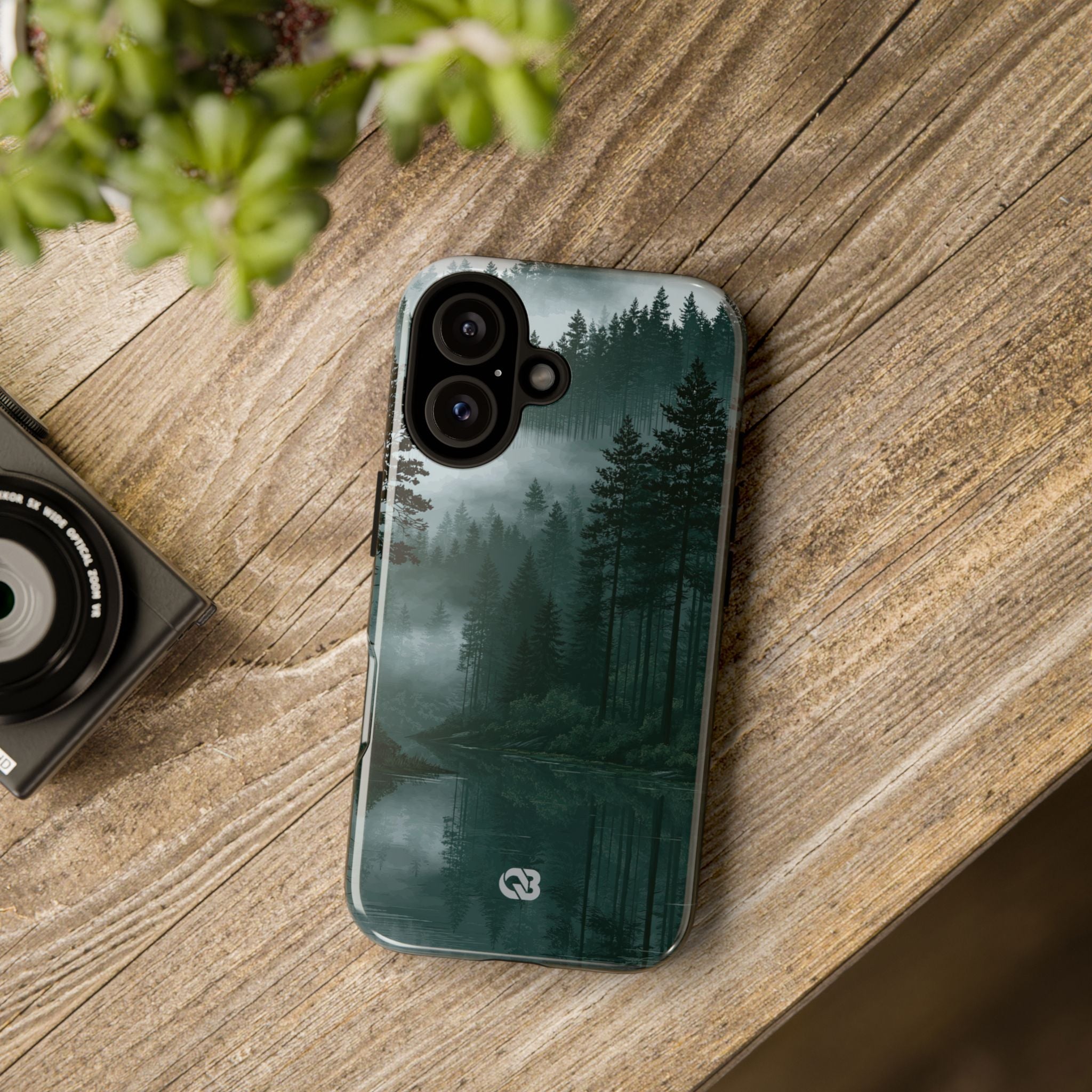 Green Tough Phone Case for iPhone - Misty Evergreen Mirror