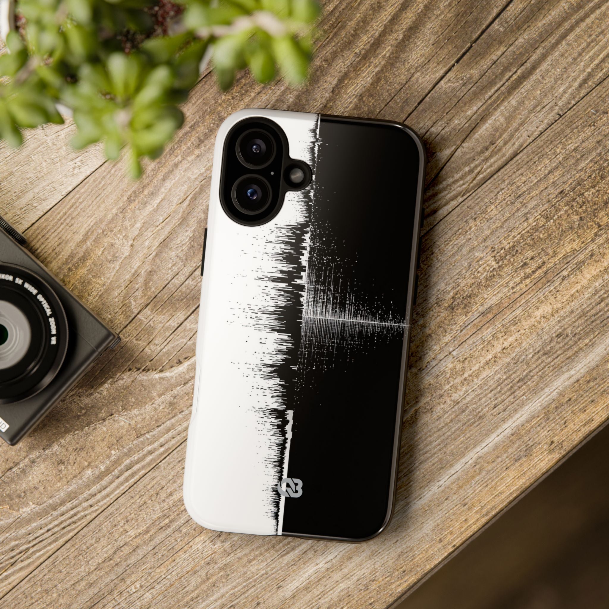 Black Tough Phone Case for iPhone - Static Signal Split