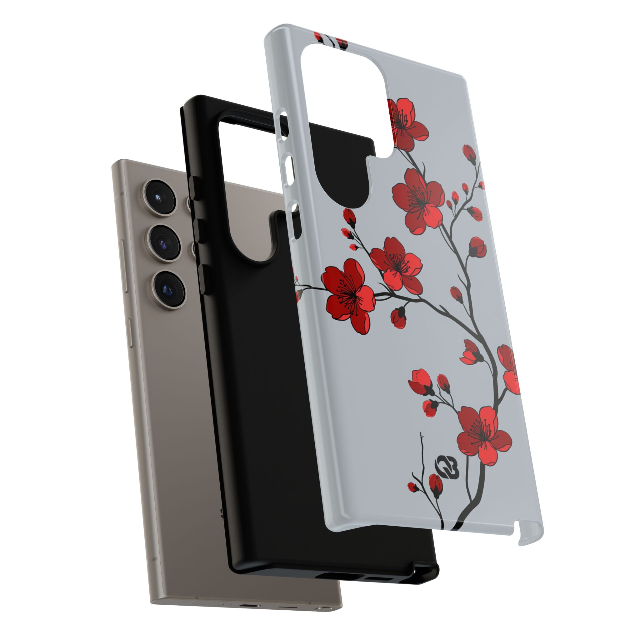 Grey Tough Phone Case for Samsung - Crimson Blossom Onyx