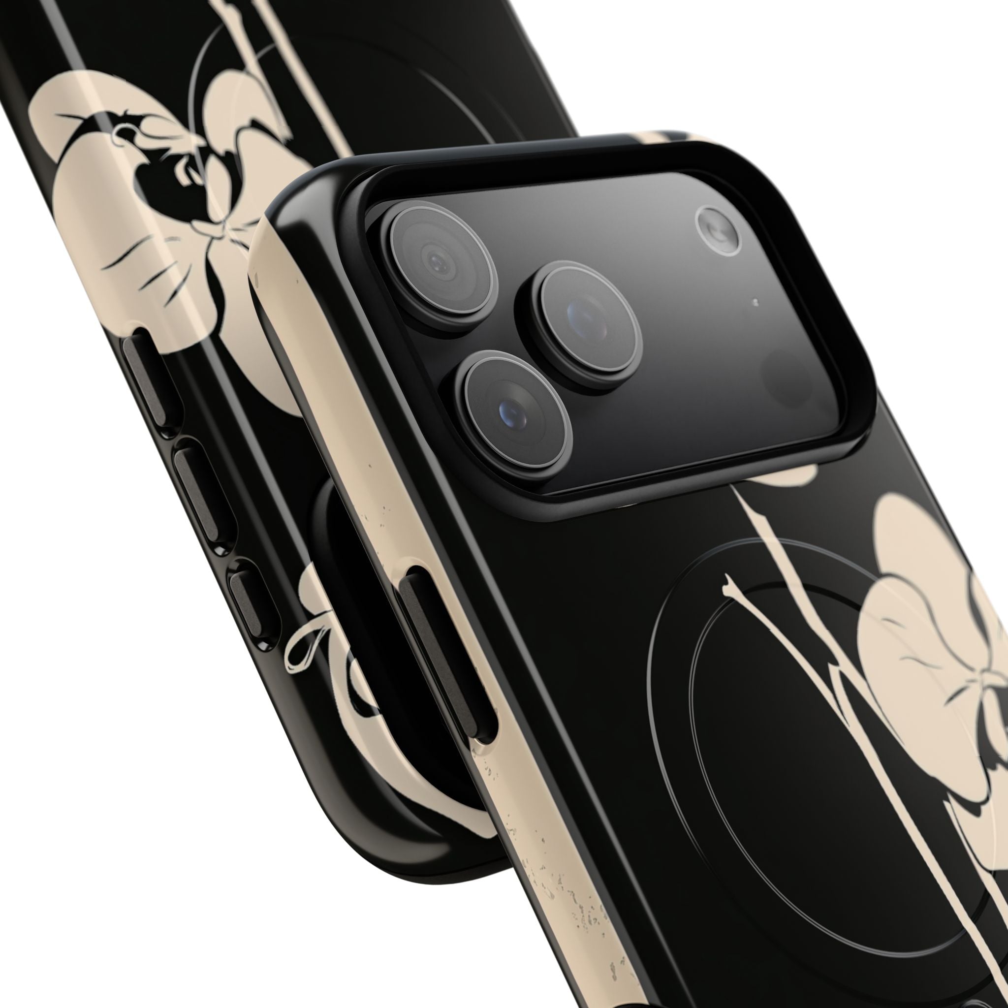 Black Tough 2.0 Magsafe Phone Case for iPhone - Obsidian Bone Orchid