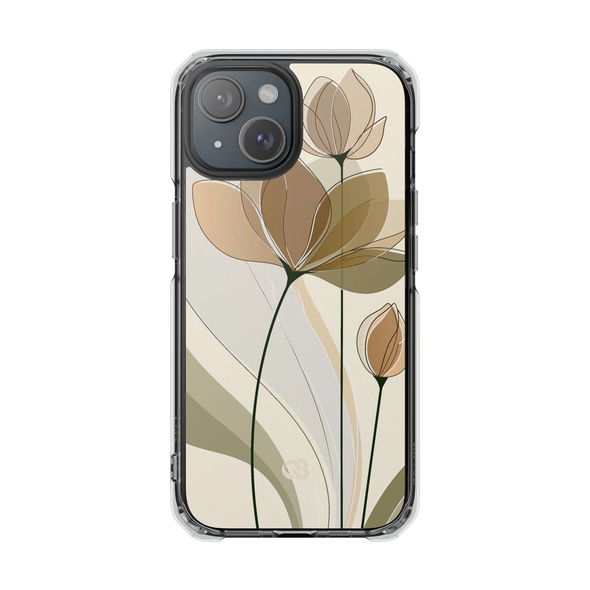 Beige Impact MagSafe Phone Case for iPhone - Muted Ochre Petals
