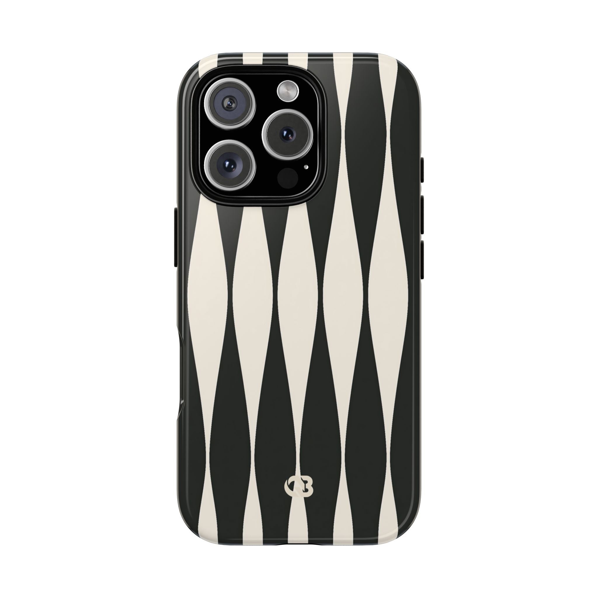 Black Tough Phone Case for iPhone - Ivory Spindle Grid