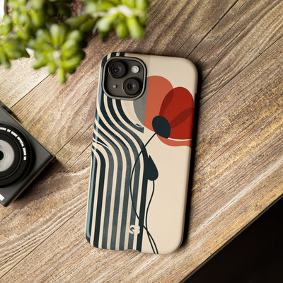 Beige Tough Phone Case for iPhone - Crimson Line Bloom