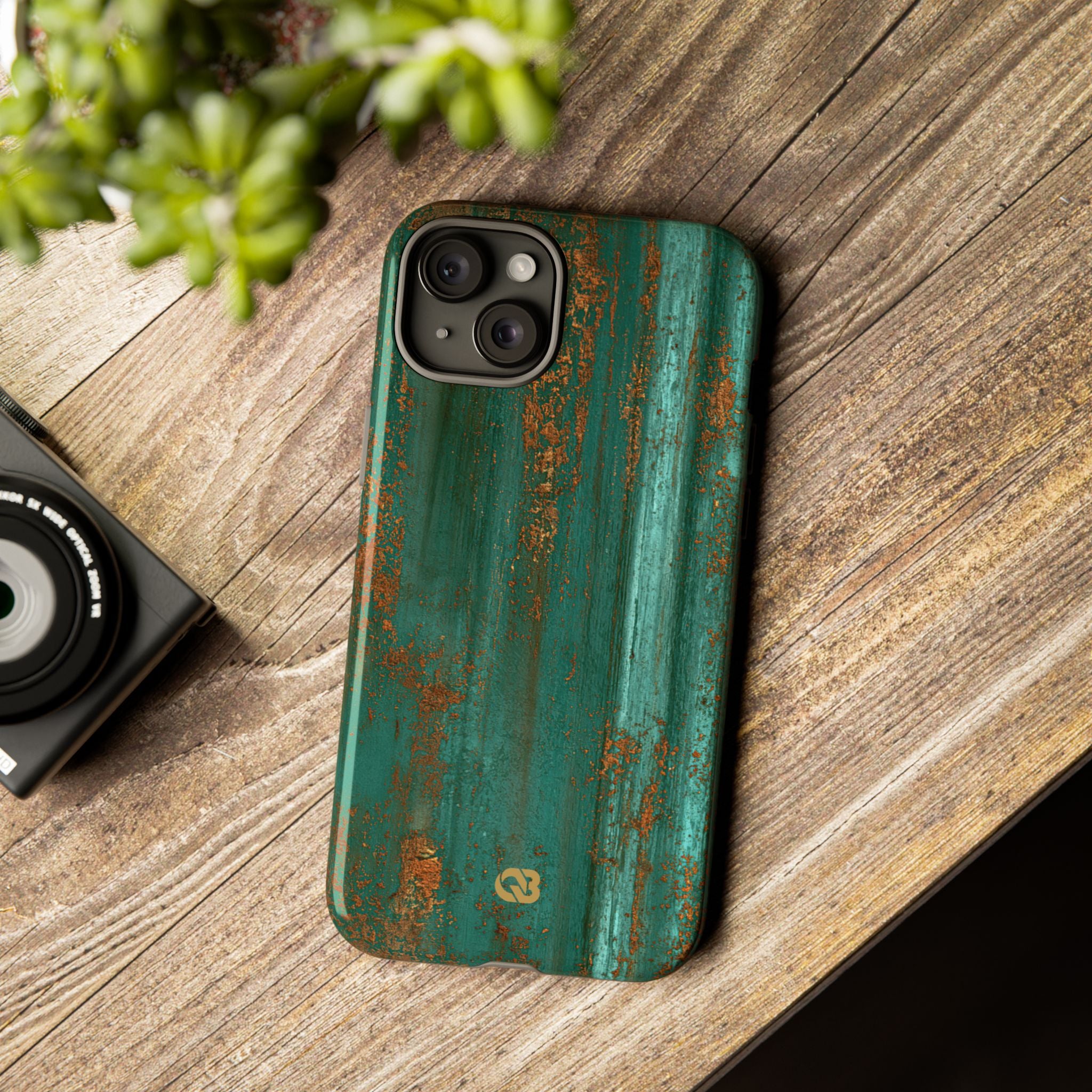 Teal Tough Phone Case for iPhone - Verdigris Copper Siding