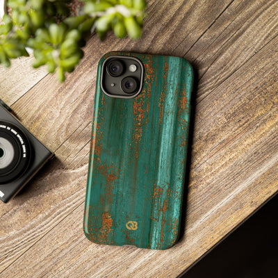 Teal Tough Phone Case for iPhone - Verdigris Copper Siding