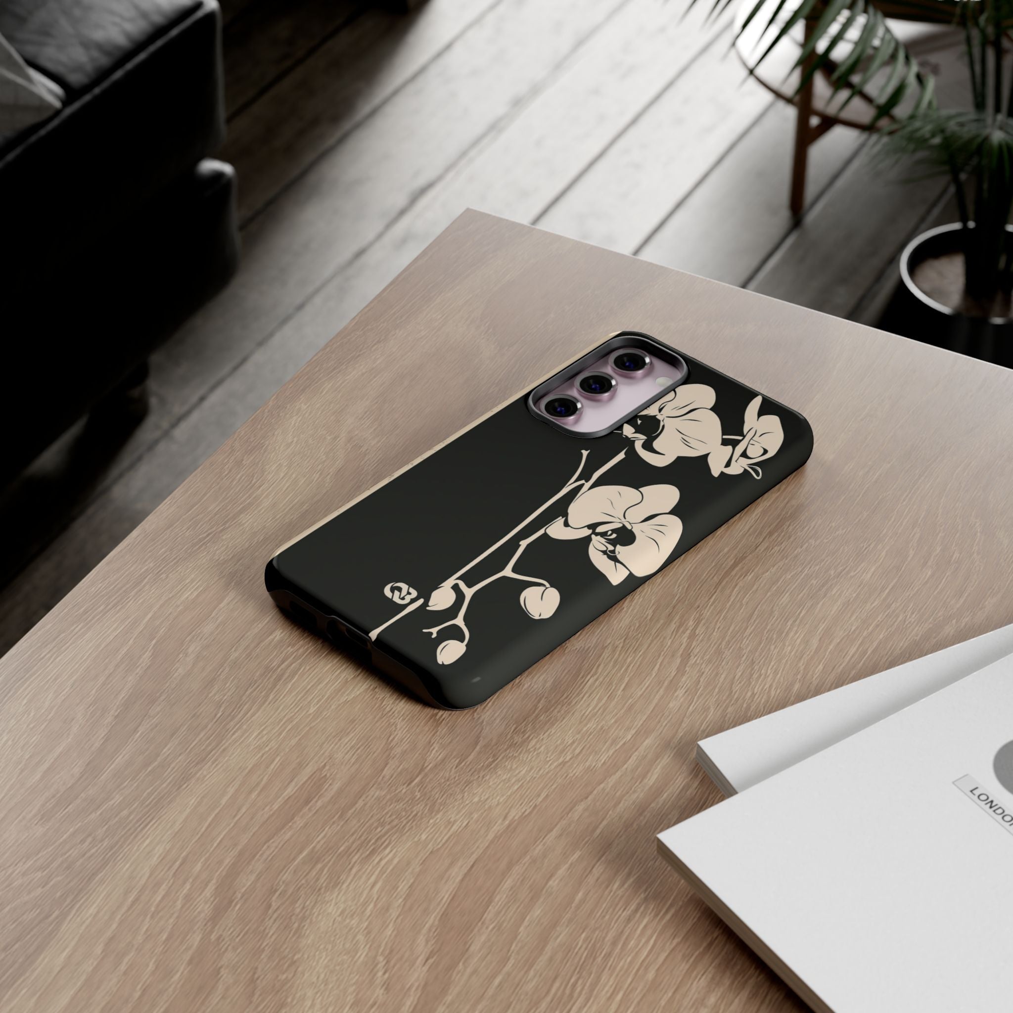 Black Tough Phone Case for Samsung - Obsidian Bone Orchid