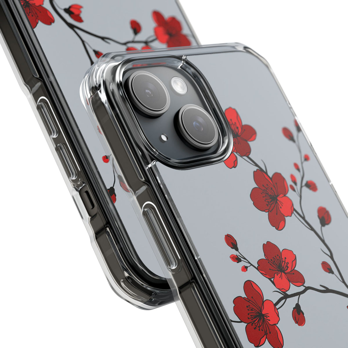 Scarlet Plum Blossom · Clear Impact Magnetic Phone Case for iPhone ·  Red