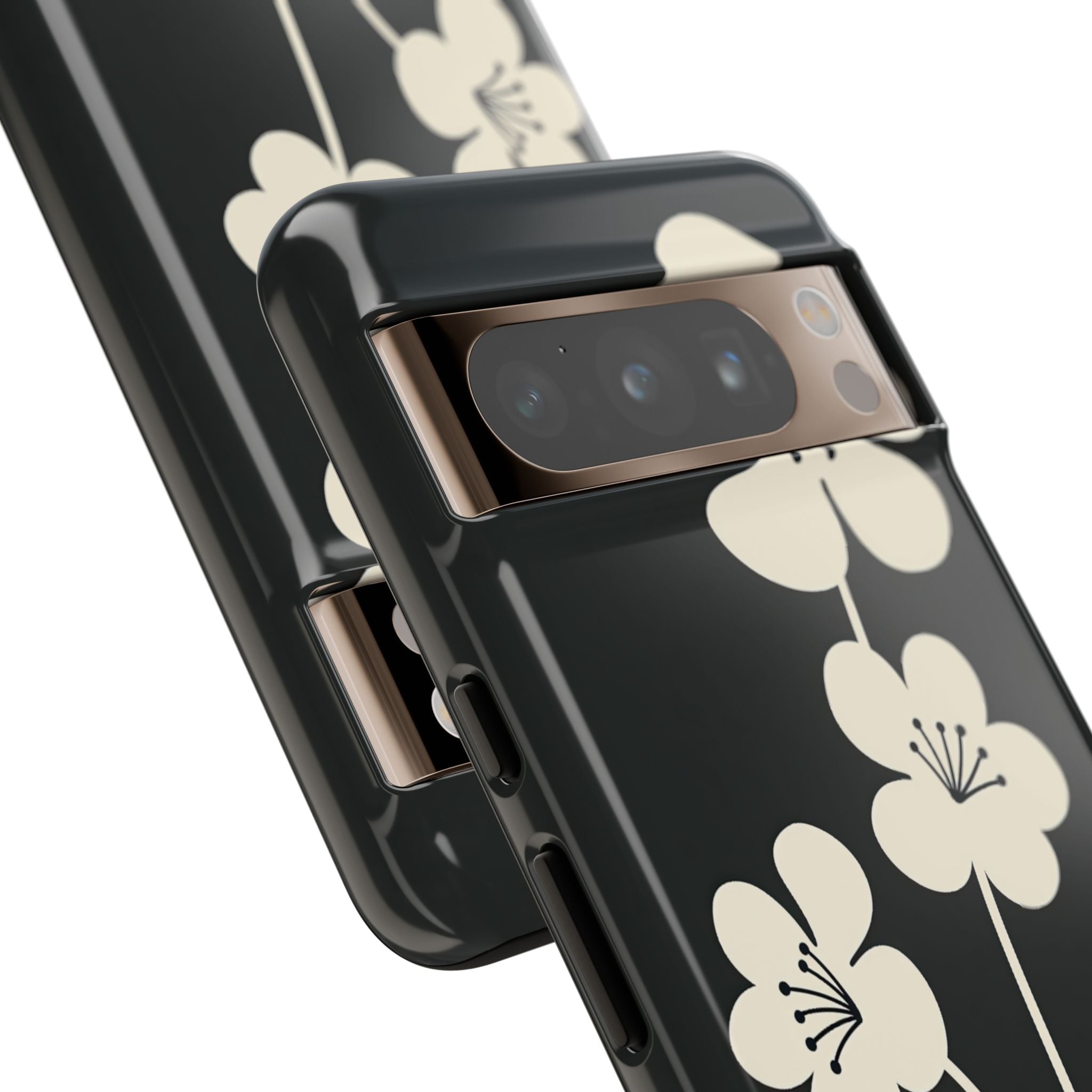 Black Tough Phone Case for Google Pixel - Obsidian Cream Bloom