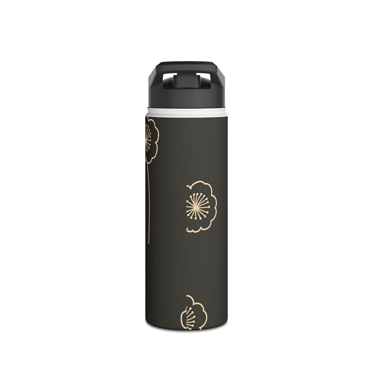 Nocturne Bloom Contours · Insulated Water Bottle · Black