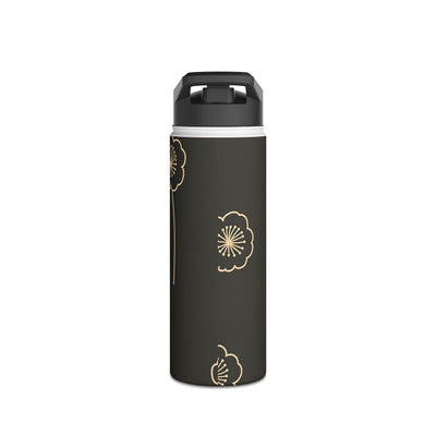 Nocturne Bloom Contours · Insulated Water Bottle · Black