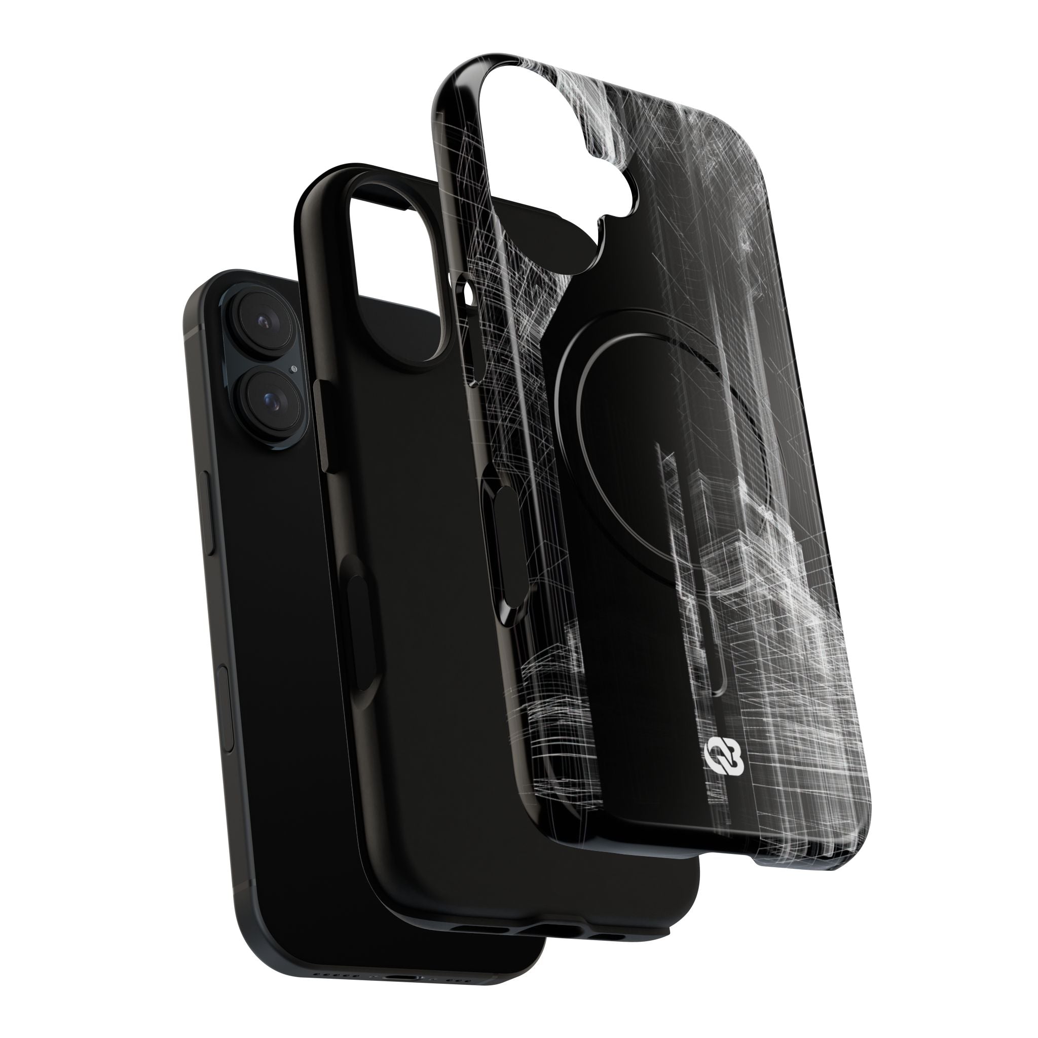 Black Tough 2.0 Magsafe Phone Case for iPhone - Ghost Urban Wireframe