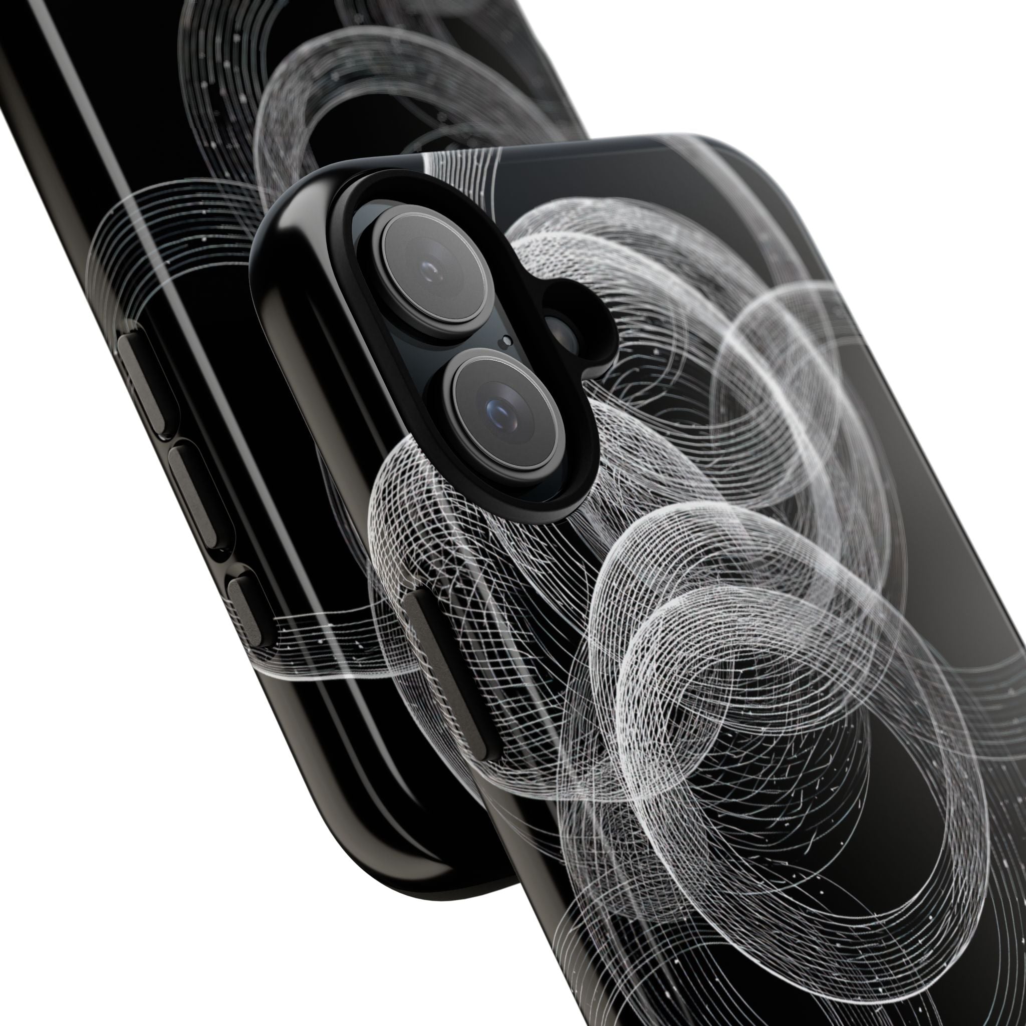 Black Tough Phone Case for iPhone - Kinetic Wireframe Orbit