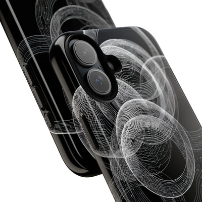 Black Tough Phone Case for iPhone - Kinetic Wireframe Orbit