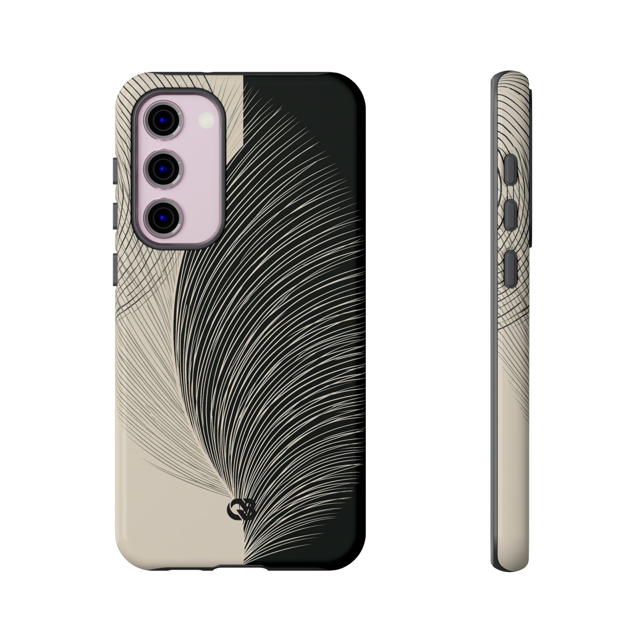 Beige Tough Phone Case for Samsung - Obsidian Cream Plume