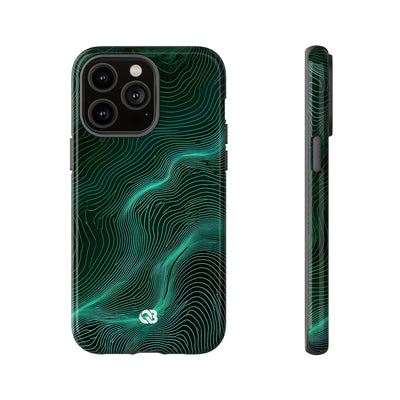 Teal Tough Phone Case for iPhone - Neon Jade Contour