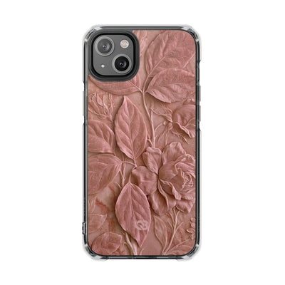 Blush Rose Relief · Clear Impact Magnetic Phone Case for iPhone · Pink