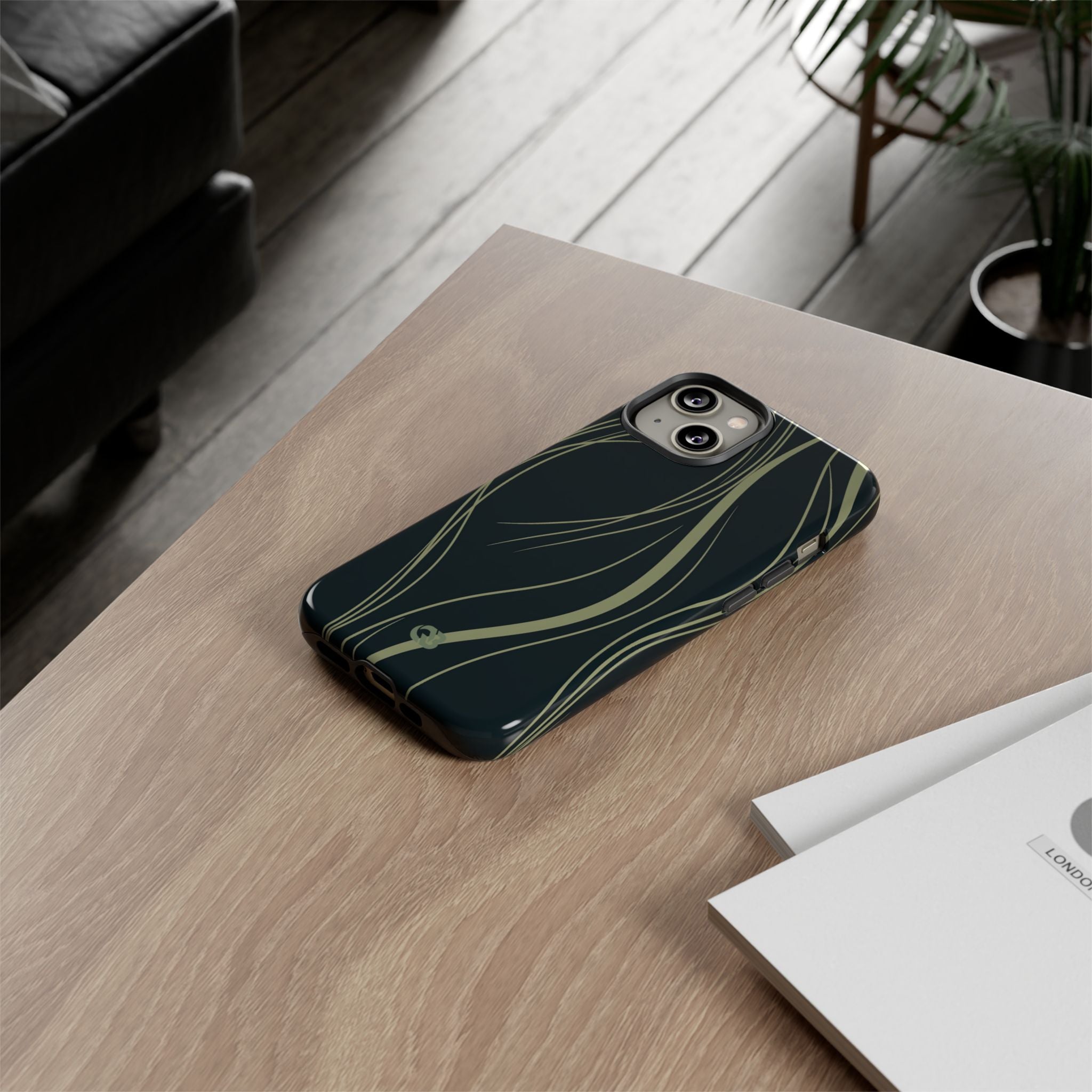 Green Tough Phone Case for iPhone - Obsidian Sage Flow