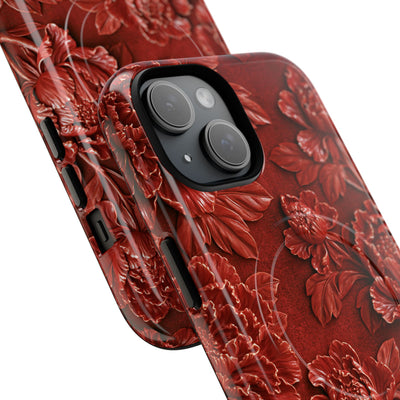 Cinnabar Peony Relief · Tough 2.0 Magnetic Phone Case for iPhone · Red