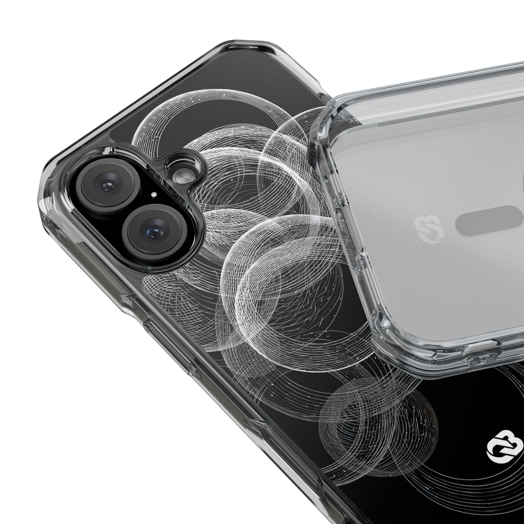 Black Impact MagSafe Phone Case for iPhone - Kinetic Wireframe Orbit