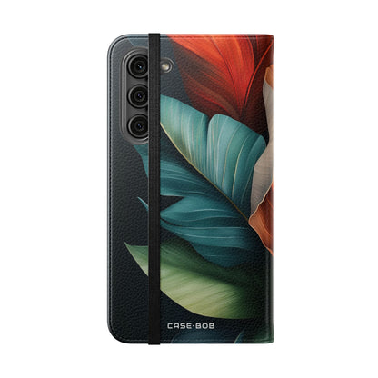 Tropical Ember Leaves - Samsung S23+ Case - Wallet