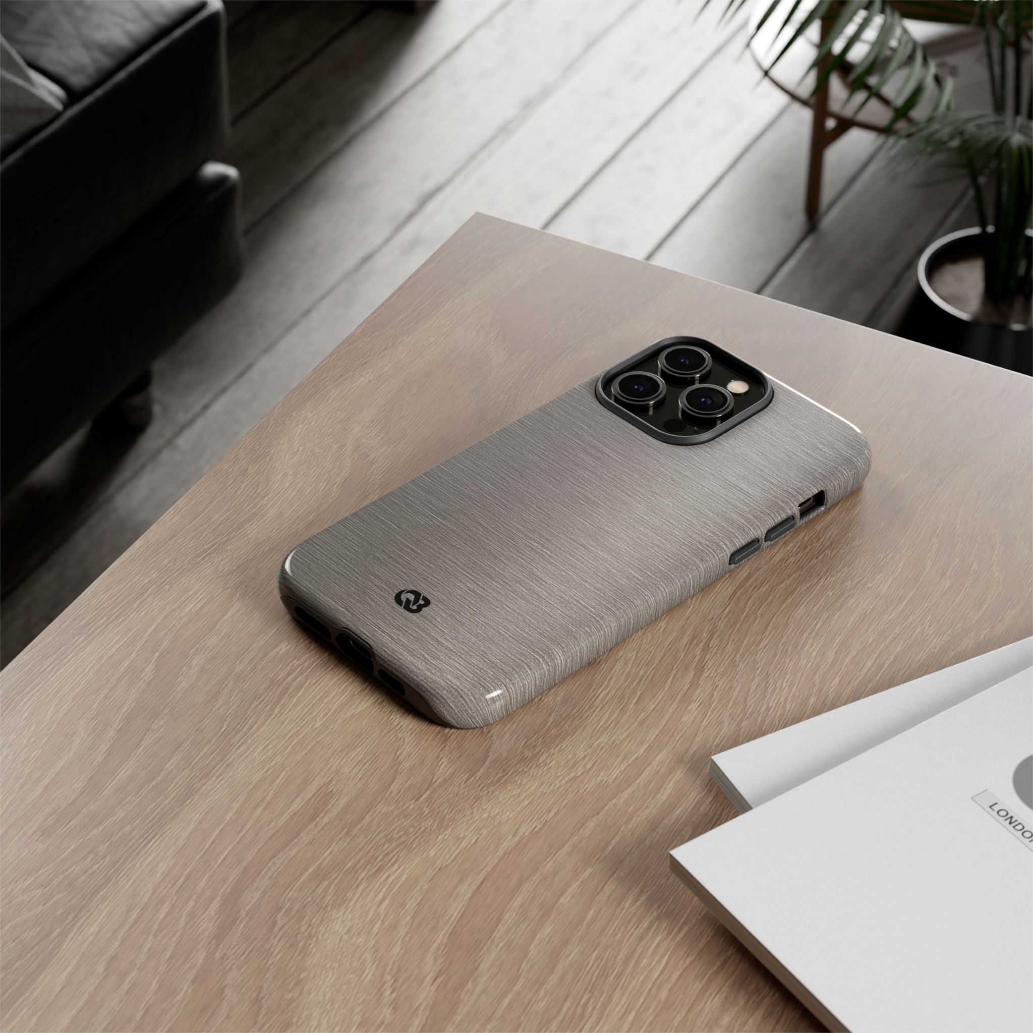 Grey Tough Phone Case for iPhone - Brushed Nickel Linen
