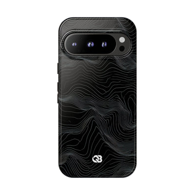 Black Tough Phone Case for Google Pixel - Obsidian Topo Wireframe