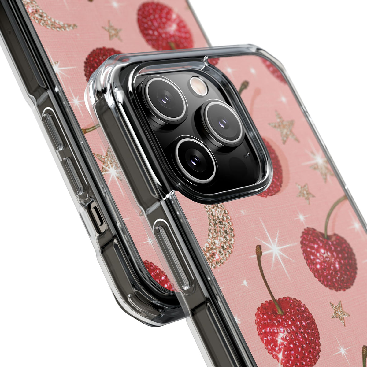 Bedazzled Ruby Cherries · Clear Impact Magnetic Phone Case for iPhone · Pink