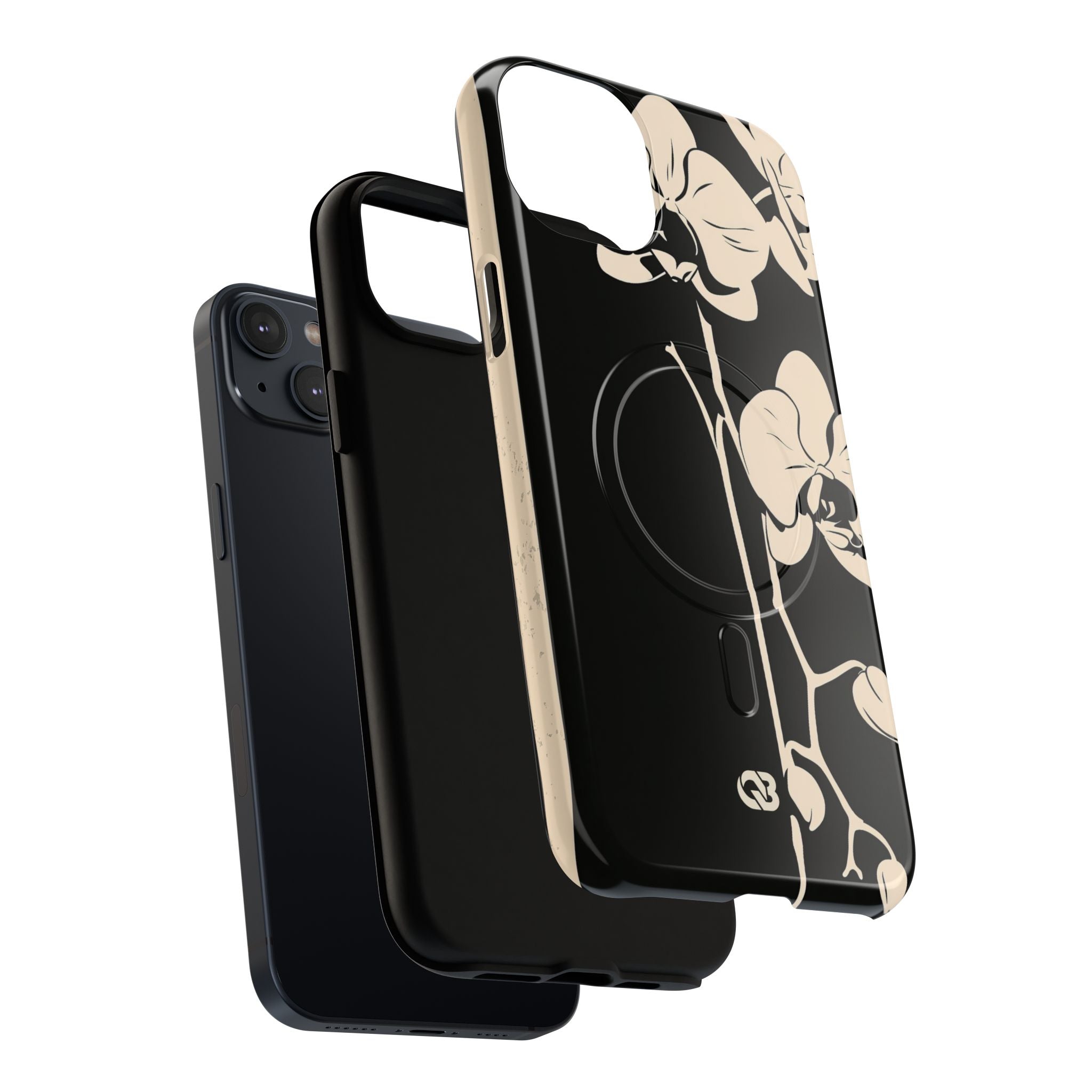 Black Tough 2.0 Magsafe Phone Case for iPhone - Obsidian Bone Orchid