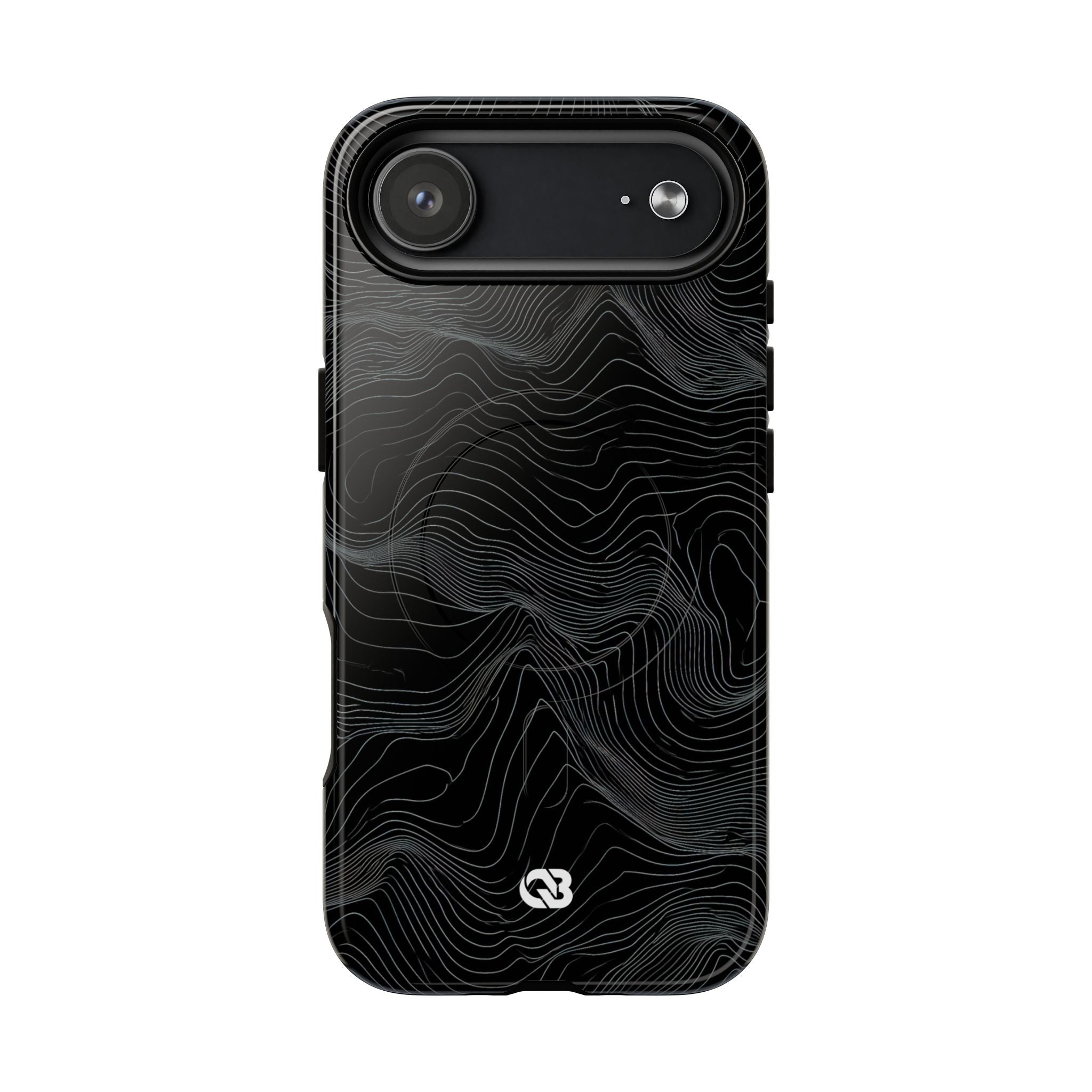 Black Tough 2.0 Magsafe Phone Case for iPhone - Obsidian Topo Wireframe