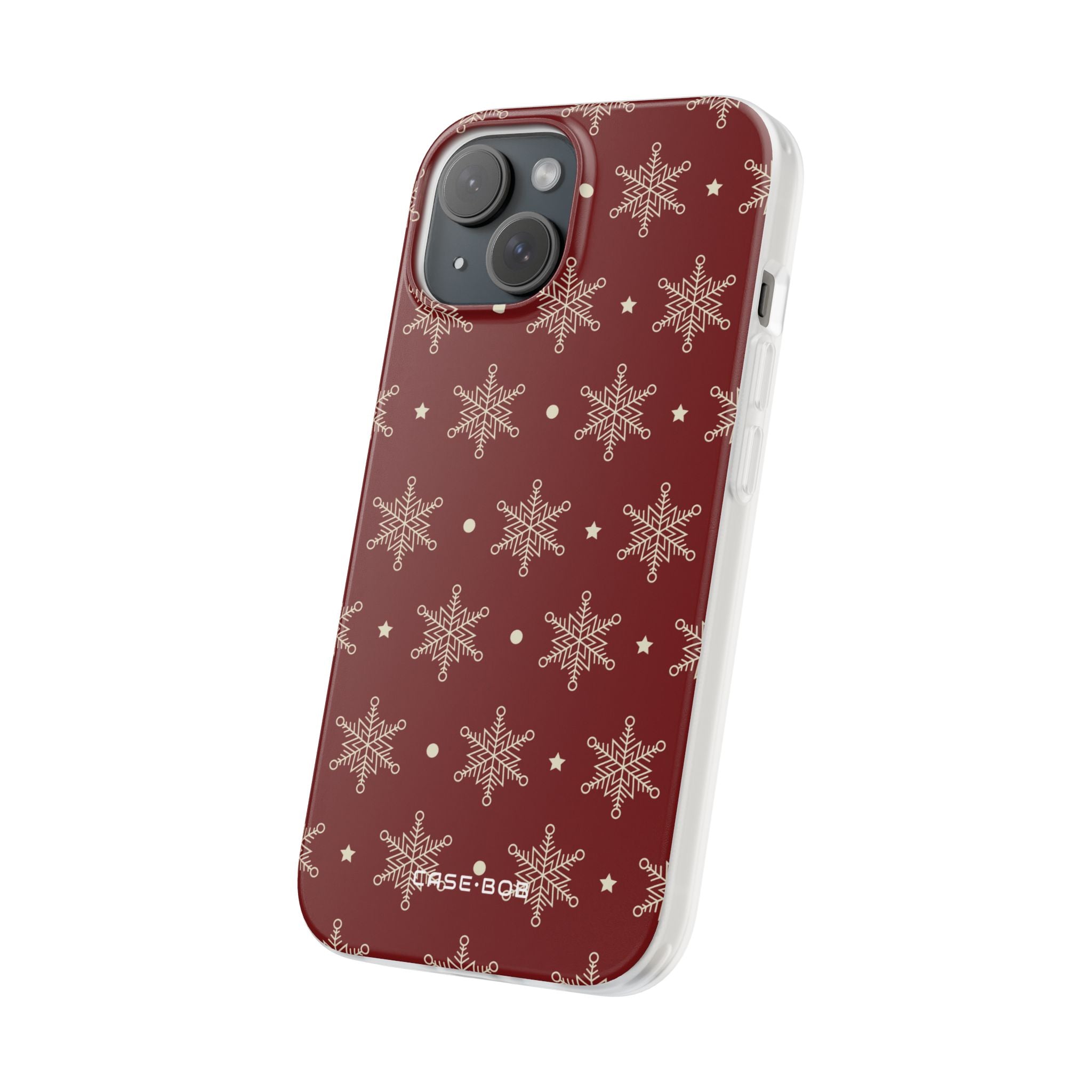 Cream Snowflake Crimson iPhone 15 Case - Soft