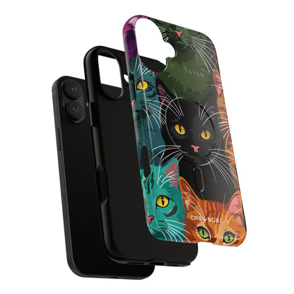 Teal Cat Grid iPhone 16 Plus Case - Tough+