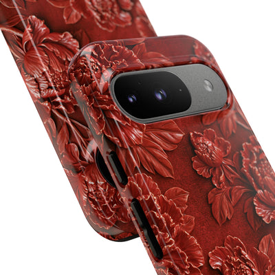 Cinnabar Peony Relief · Tough Phone Case for Pixel ·  Red