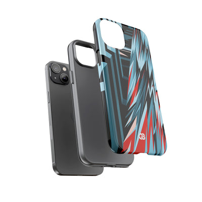 Blue Tough Phone Case for iPhone - Glitch Peak Cyan