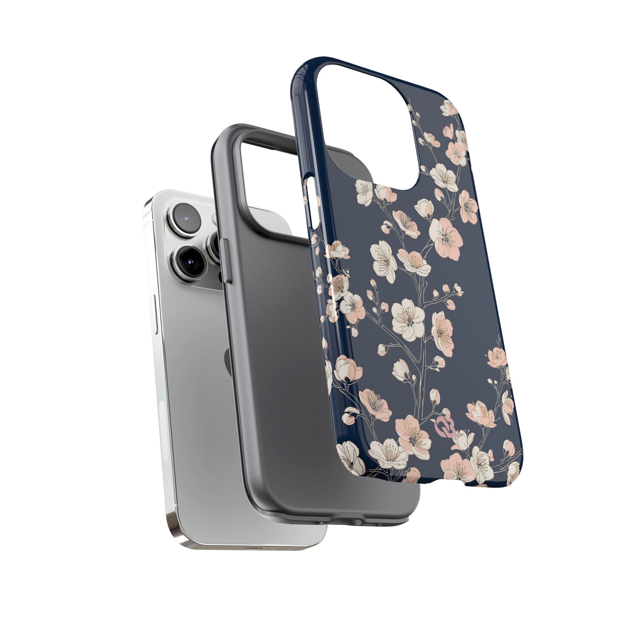 Blue Tough Phone Case for iPhone - Midnight Peach Sakura