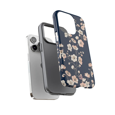 Blue Tough Phone Case for iPhone - Midnight Peach Sakura
