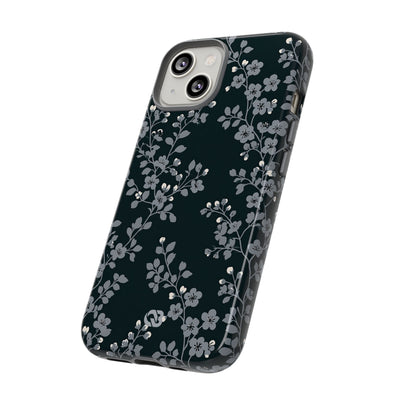 Black Tough Phone Case for iPhone - Midnight Slate Blossom