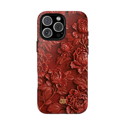 Cinnabar Peony Relief · Tough Phone Case for iPhone · Red
