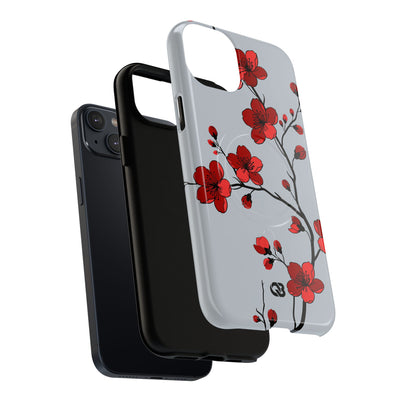 Grey Tough 2.0 Magsafe Phone Case for iPhone - Crimson Blossom Onyx