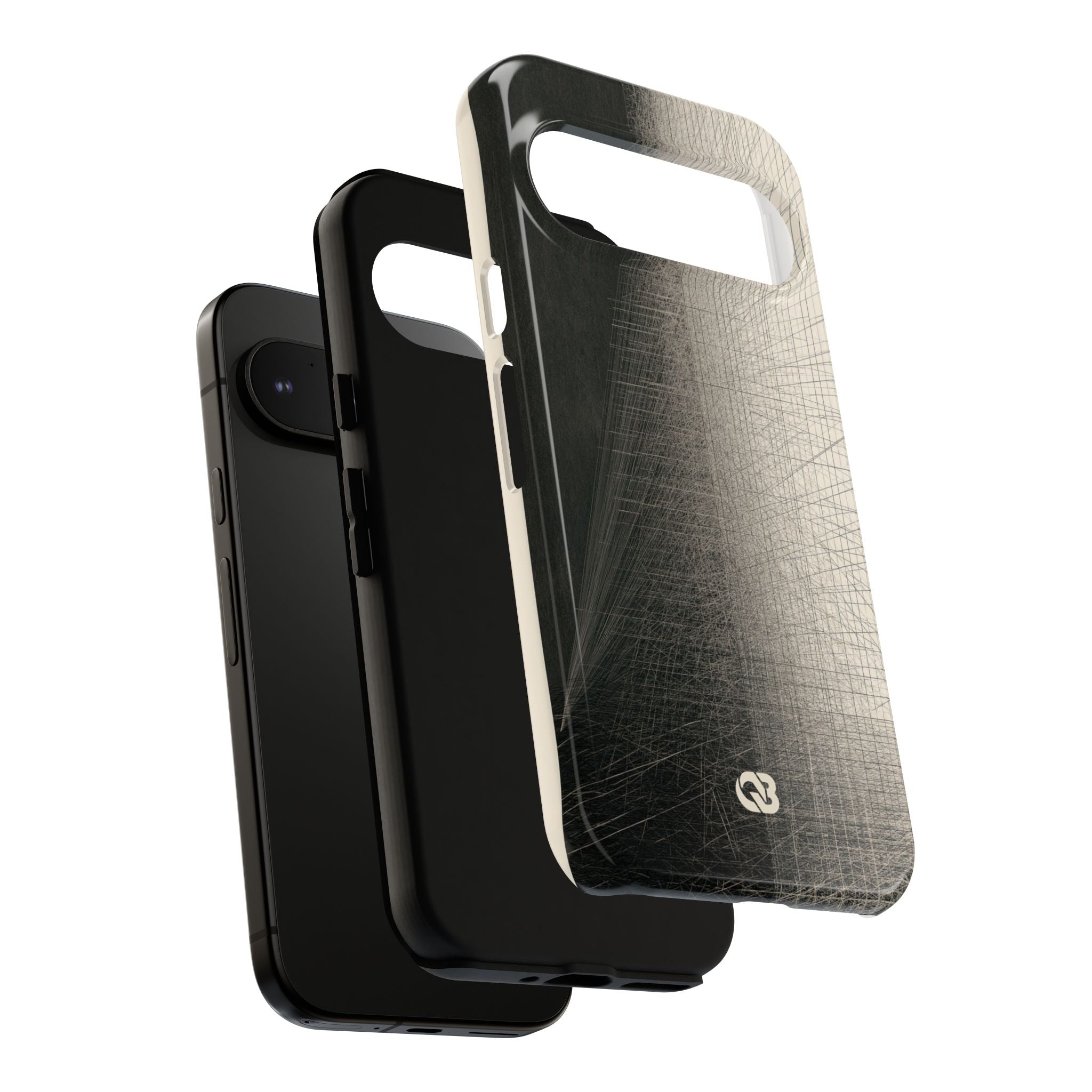 Beige Tough Phone Case for Google Pixel - Brutalist Graphite Grid